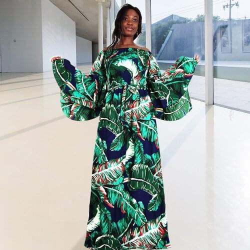 New Fashion African Dresses For Women Sexy Off the Shoulder Loose Sleeve Dashiki Print Holiday Party Gowns Noble Maxi Dress