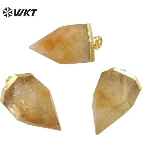 WT-P1629 WKT New Arrival Yellow Crystal Pendant Triangle Stone With Gold Plated Pendant For Necklace