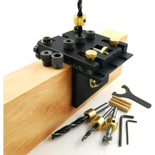 3 in 1 Woodworking Doweling Jig Kit With Positioning Clip Adjustable Drilling Guide Puncher Locator Carpentry DIY Tools