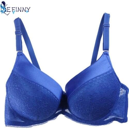 Sexy Women Bra Plus Size Bra Push Up Back Closure Lace Push Up Underwire Solid Blue Ladies Underwear Bra Girl Underwear Top