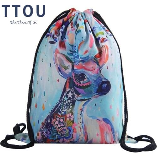 TTOU Girl Drawstring Backpacks fashion 3D Print Drawstring Schoolbag for Girls Travel Backpack