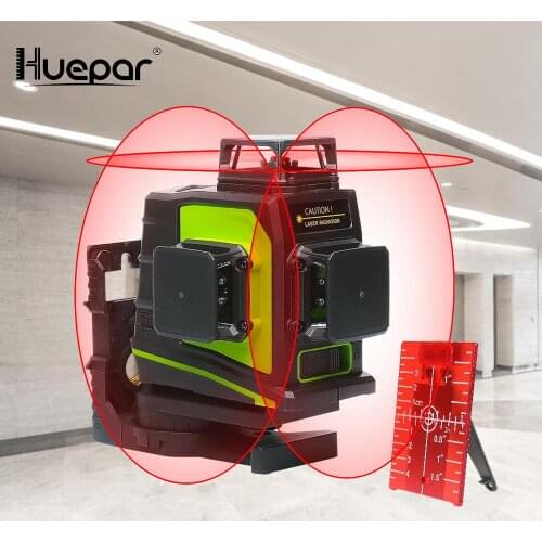 Huepar 12 Lines 3D Cross Line Laser Level Self-Leveling 360degree Vertical & Horizontal Cross Super Powerful Red Laser Beam Line
