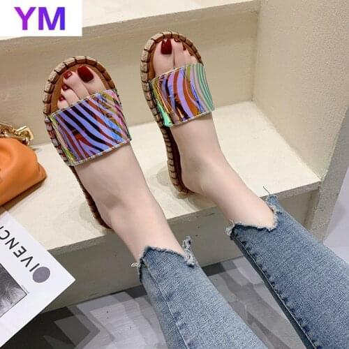 Fashion Leopard Zebra New Flat Slides Womens Outdoor Sandals Open Toe Comfortable Pu Leather Sandals 35-43Zapatillas Mujer Casa