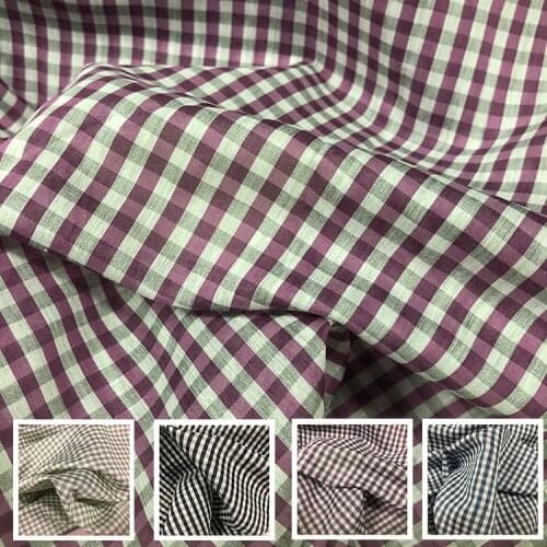 LEO&LIN New Brown Green Color Summer Color Small Plaid Dress Shirt Clothing Fashion 4 Colors Silk Cotton Fabric For DIY Sewing