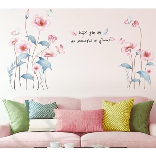 [shijuekongjian] Colorful Flowers Wall Stickers DIY Plant Wall Decals for Living Room Kids Bedroom Kitchen House Decoration