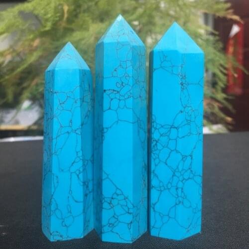 Blue Turquoise Wand Point Quartz Minerals Crystals Healing Gemstones Reiki Home Decorations