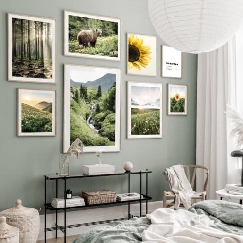 Nordic Nature Landscape Sunflower Grass Sunrise Canvas Painting Print Poster Forest Sunbeam Scandinavian Design Wall Art Picture