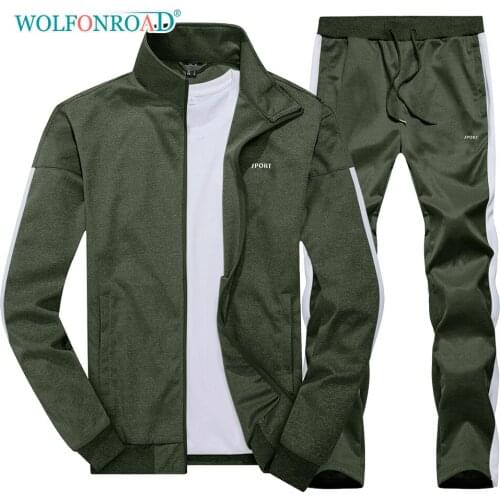 WOLFONROAD Breathable Soft Sports Tracksuit Mens Running Jacket & Pants Sportswear Joggers Jogging Gym Fitness Sweat Suit Cloth
