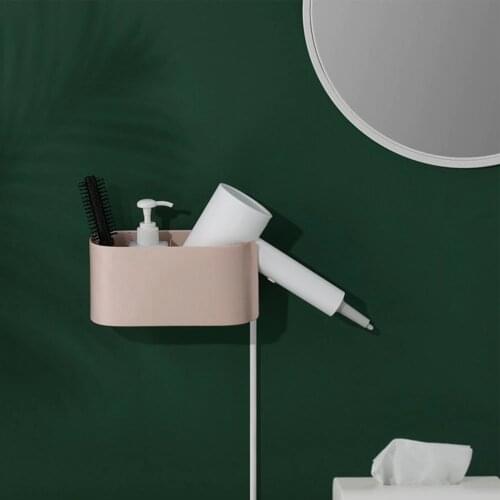 Storage Rack Wall Mounted Hair Dryer Holder Plastic Storage Shelf Kitchen Bathroom Organizer Hair Dryer Rack Home Organizer