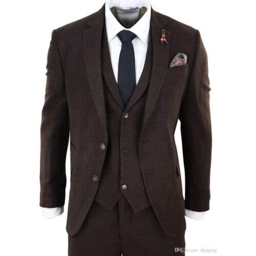 Herringbone Tweed 3 Pieces Suits Herringbone Tweed Check Wool Mens Suit Peaky Blinders Tan Slim Fit Suit Men Wedding Tuxedos