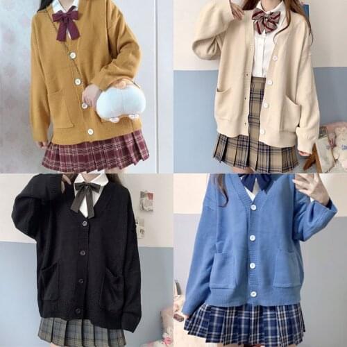 Japan School Sweater Spring Autumn 100% V-neck Cotton Knitted Sweater JK Uniforms Cardigan Multicolor Student Girls Cosplay