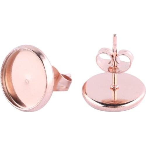 20pcs stainless steel rose gold black stud earring blanks 10mm 12mm round cabochon earrings base setting trays diy supplies