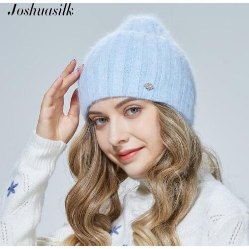 JOSHUASILK Ladies young knitted hat Autumn And Winter Angora Exquisite diamond decoration