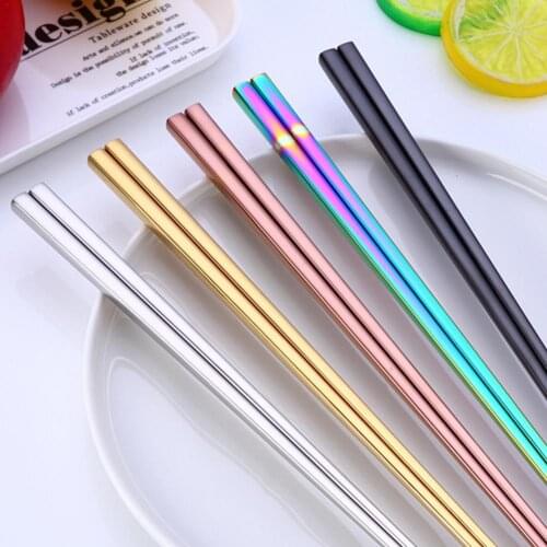 1 Pair Stainless Steel Tableware Colorful Length 23cm Reusable Chopsticks Dishware Silver Iron Antiskid Household Metal Chinese