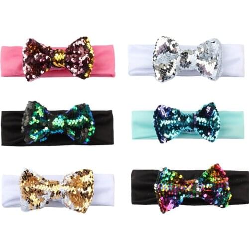 10pcs 2018 New Wholesale Glitter Double-Side Sequin Bows Hair Bow Head Wrap Turban Headband For Kids Party Hair Accessories
