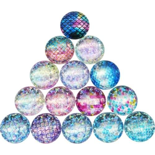 10pcs 20-30mm Round shape Glass Mermaid Scale Cabochon Cameo For Charms Pendant Bracelet Jewelry DIY Making Accessory Findings