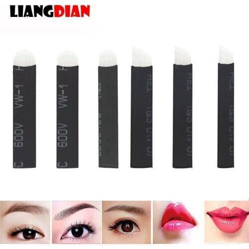 100PCS/lot Black 12 14 18 Pin U14 U16 U18 Slant Tattoo Needles Micro Blade Cartridges For Permanent Eyebrow Makeup Manual Pen