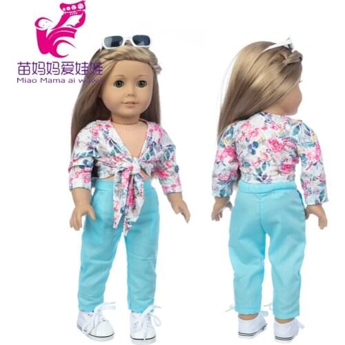 18 Inch Girl Doll Summer Clothes Tie A knot Fashion Flower Shirt Baby Re Born Doll Outfit Toys Wear