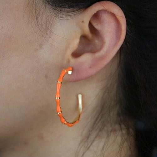 2021 Summer New Colorful Girl Women Jewelry 40mm Big Circle Hoop Neon Enamel Multi Colors Bamboo Shape Hoop Earring