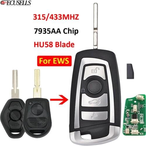 3 Button Flip Remote Key 315MHZ 433MHZ ID44 PCF7935AA Chip for BMW EWS 325 330 318 525 530 540 E38 E39 E46 M5 X3 X5 HU58 Blade