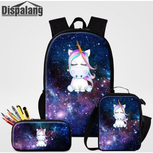 Dispalang Unicorn Backpacks For Girls 3 PCS Set School Bags With Pencil Case Childrens Food Lunchbox For School Space Bookbags