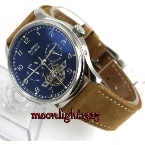 43mm parnis black dial date day ST 2552 automatic movement mens watch