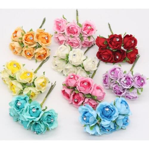 6pcs artificial roses gauze diamond wedding shoes headdress DIY home decoration artificial flowers bridal wreath collage