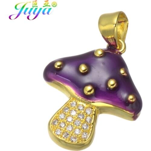 Juya DIY Jewelry Accessories Supplies Micro Pave Zircon Enamel Mushroom Charm Pendants For Women Girls Pendants Jewelry Making