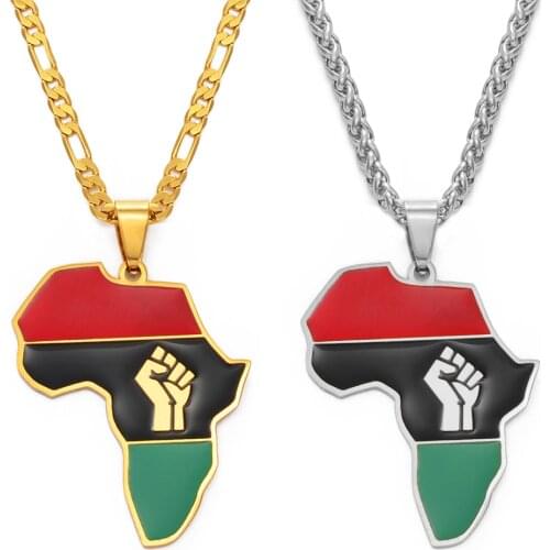 Anniyo African Color Map & Fist Symbol Pendant Necklaces Silver Color/Gold Color Africa Maps Black Lives Matter Jewelry #166321