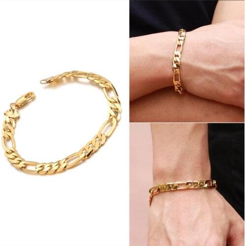Fashion Bracelet for Men Curb Chain Link Fashion Male Bracelet Jewelry New Gold Plating Bracelet Decor Gifts