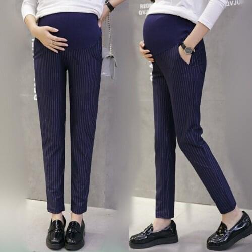 2020 Envsoll Vertical Stripes Cotton Belly Maternity Pants Pencil Trousers Maternity Clothes for Pregnant Women Pregnancy Pants