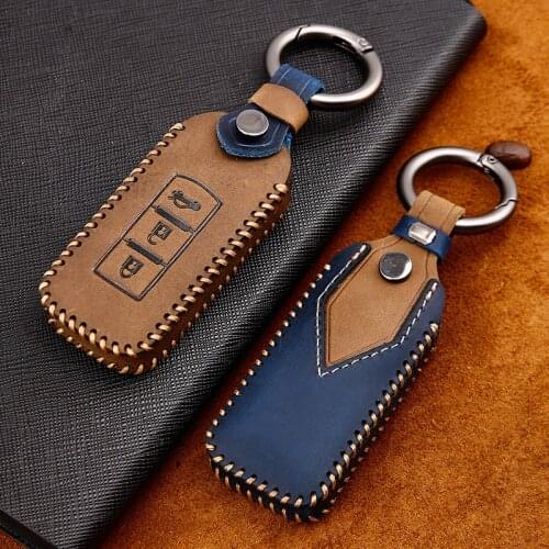 Genuine Leather Handmade Car Key Cover key Case For Mitsubishi Outlander Lancer 10 Pajero Sport EX ASX Colt Grandis L200