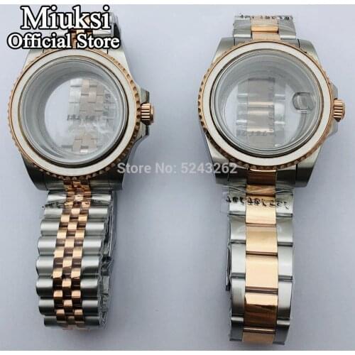 Miuksi 40mm rose gold case sapphire glass transparent glass back fit ETA2836 NH35 NH36 DG2813 3804 Miyota8205 8215 821A movement