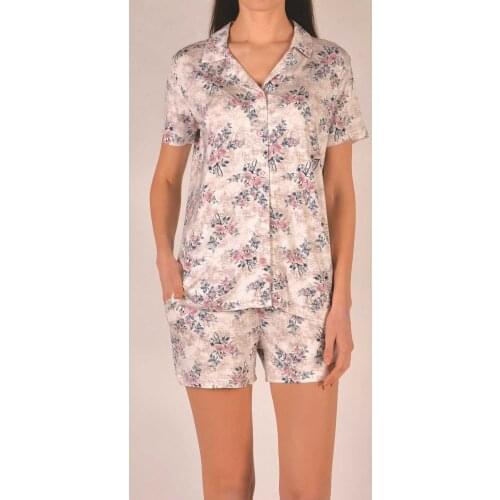 Flowery Pattern Stylish Short Pyjama Set Turn-Down Collar Women 'S Pajama Home Nightwear Summer Nightdress 2021 Viscose Fabric