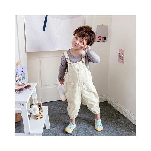 Childrens Denim Overalls 2021 Autumn New Korean Boys and Girls Overalls Baby Suspender Trousers Kids Casual Solid Denim Pants