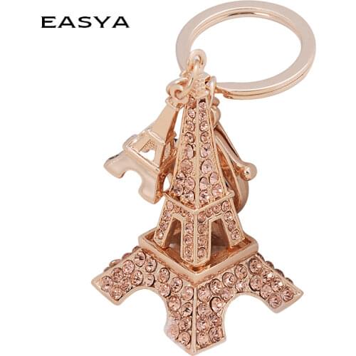 EASYA France Eiffel Tower Keychain Zinc Alloy Key Ring Rhinestone Key Chain Key Holder Pretty Chic Gift Women Fashion Jewelry