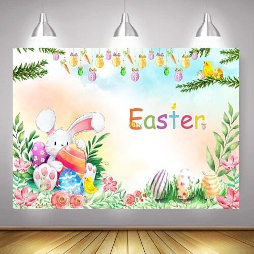 Photography Easter Eggs Backdrop Cute Rabbit Spring Easter Party Decoration Photo Background Photo Studio Newborn Birthday