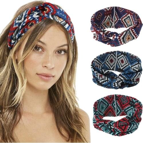 Hot Sale Bohemian Wide-brimmed Headband for Women Girl Sports Fitness Yoga Colorful Lattice Cross Hair Band Factory Direct Sales