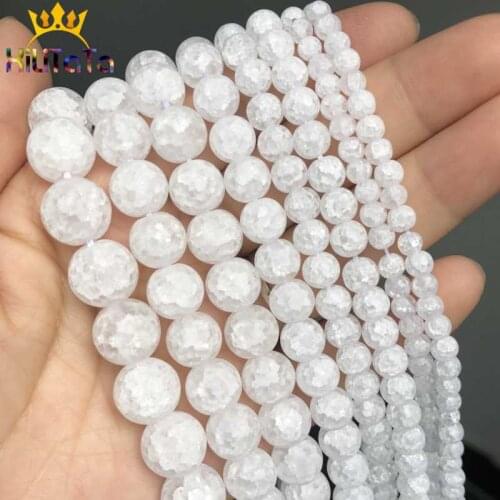 Natural Matte White Snow Cracked Crystal Beads Round Loose Beads For Jewelry Making DIY Bracelet Necklace 15inches 4/6/8/10/12mm