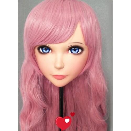 MEI-01)Female Sweet Girl Resin Half Head Kigurumi Mask With BJD Eyes Cosplay Japanese Anime Role Lolita Mask Crossdress Doll