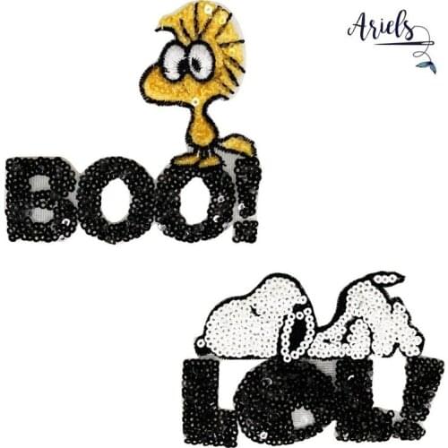 50pcs/Lot Embroidery Patches Letters Clothing Decoration Accessories Sequins White Dog Diy Iron Heat Transfer Applique