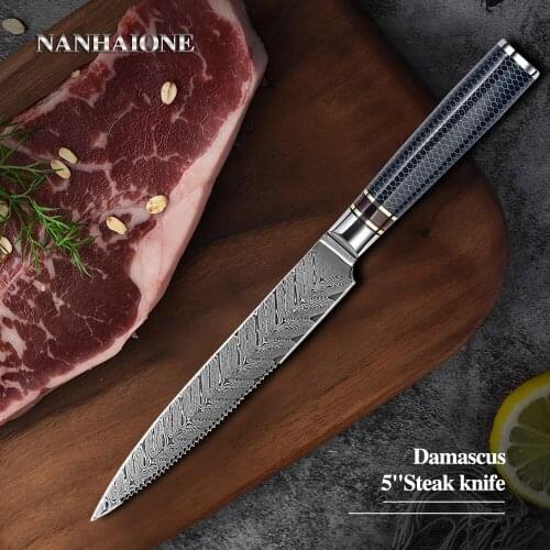 New 5" Inch Steak Knife Japanese Resin Steel Kitchen Knives Damascus Resin Handle Chef Meat Slicing Utility Beef Cutter