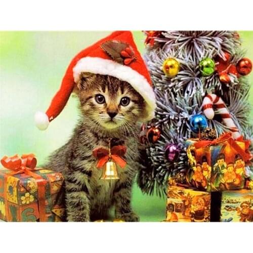 New 5D DIY Diamond Embroidery Cat Full Drill Art Rhinestone Diamond Painting Animal Mosaic Craft Kit Christmas Decoration