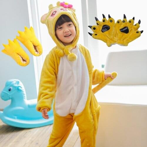 SHOES + GLOVES Removable hat Onesies Monkey Pajamas For Kids Girls Winter Sleepwear Cosplay Pajamas Sets Costume Halloween Party