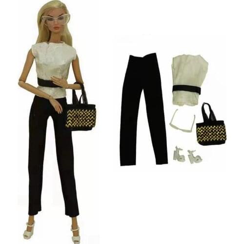 1/6 BJD Clothes For Barbie Doll Clothes Fashion White Shirt Top Pants Shoes Bag Glasses Outfits 11.5" Dolls Accessories DIY Toys