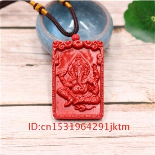 Necklace Chinese God Hand Gifts Amulet Charm Jewellery Men Fashion Woman Organic Cinnabar Carved Pendant Elephant Natural Red