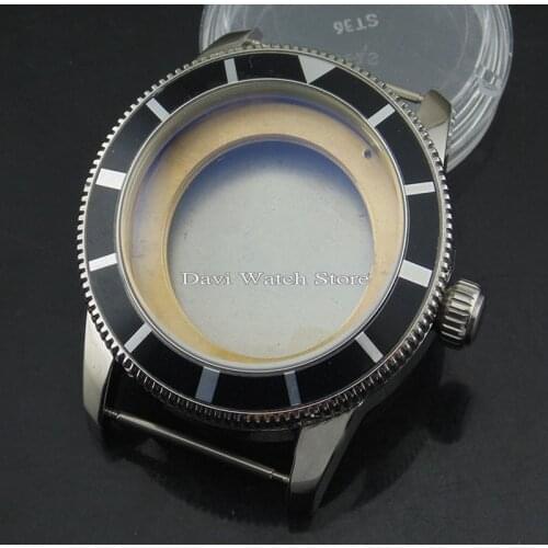 46mm silver case black bezel Steel Watch Case fit ETA 2836,DG2813/3804,Miyota 8205/8215 movement