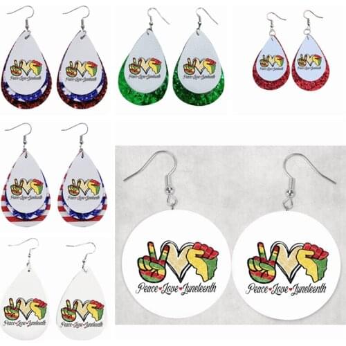 Faux Leather Earrings-Peace Love Juneteenth Print Cricut Layers Earrings For Women Wholesale