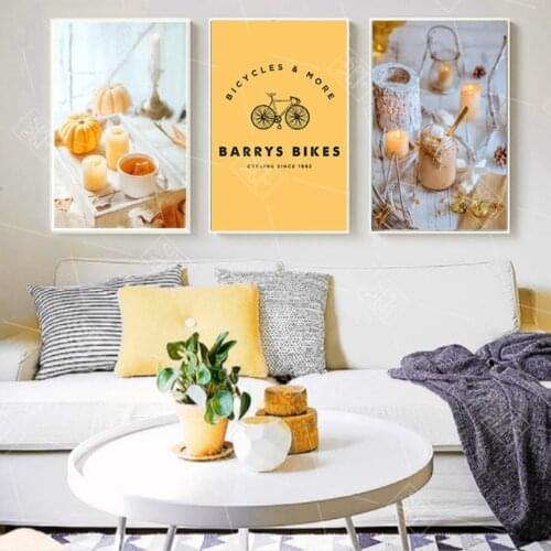Nordic Home Decoration Posters Yellow Pumpkin Bicycle for Kitchen Room Wall Art Pictures Hd Printed Canvas Paintings No Framed