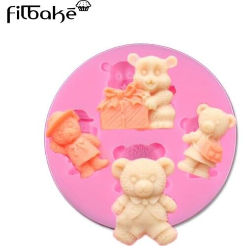 FILBAKE Four Bears Silicone Fondant Mold Homemade Soap Cupcake Bread Muffin Chocolate Molds Wedding Cake Decorating Tools